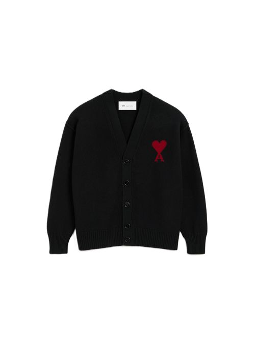 Cardigan Ami de Cœur in lana nera Ami Paris | UKC367.018009 BLACK/RED